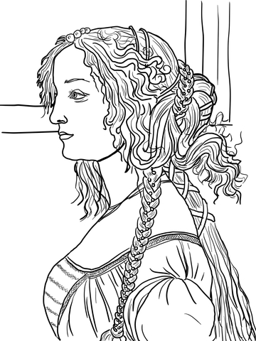 Portrait Of Simonetta Vespucci By Sandro Botticelli Coloring Page